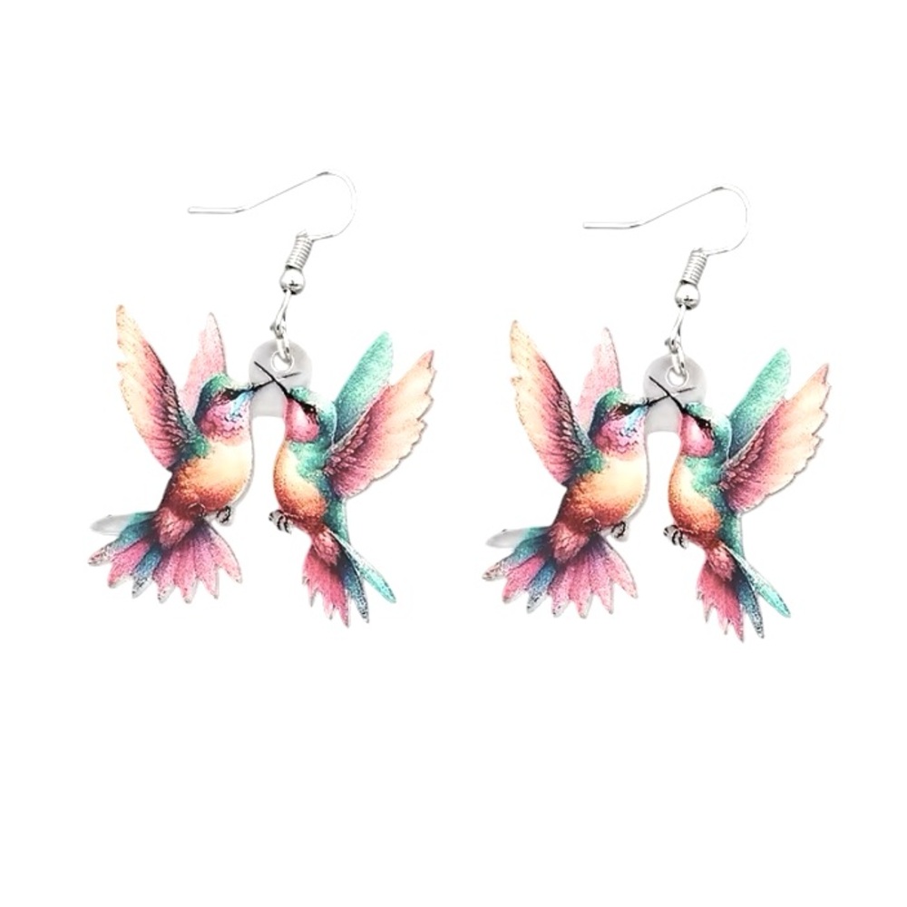 Hummingbird Pair Dangle Acrylic Earrings